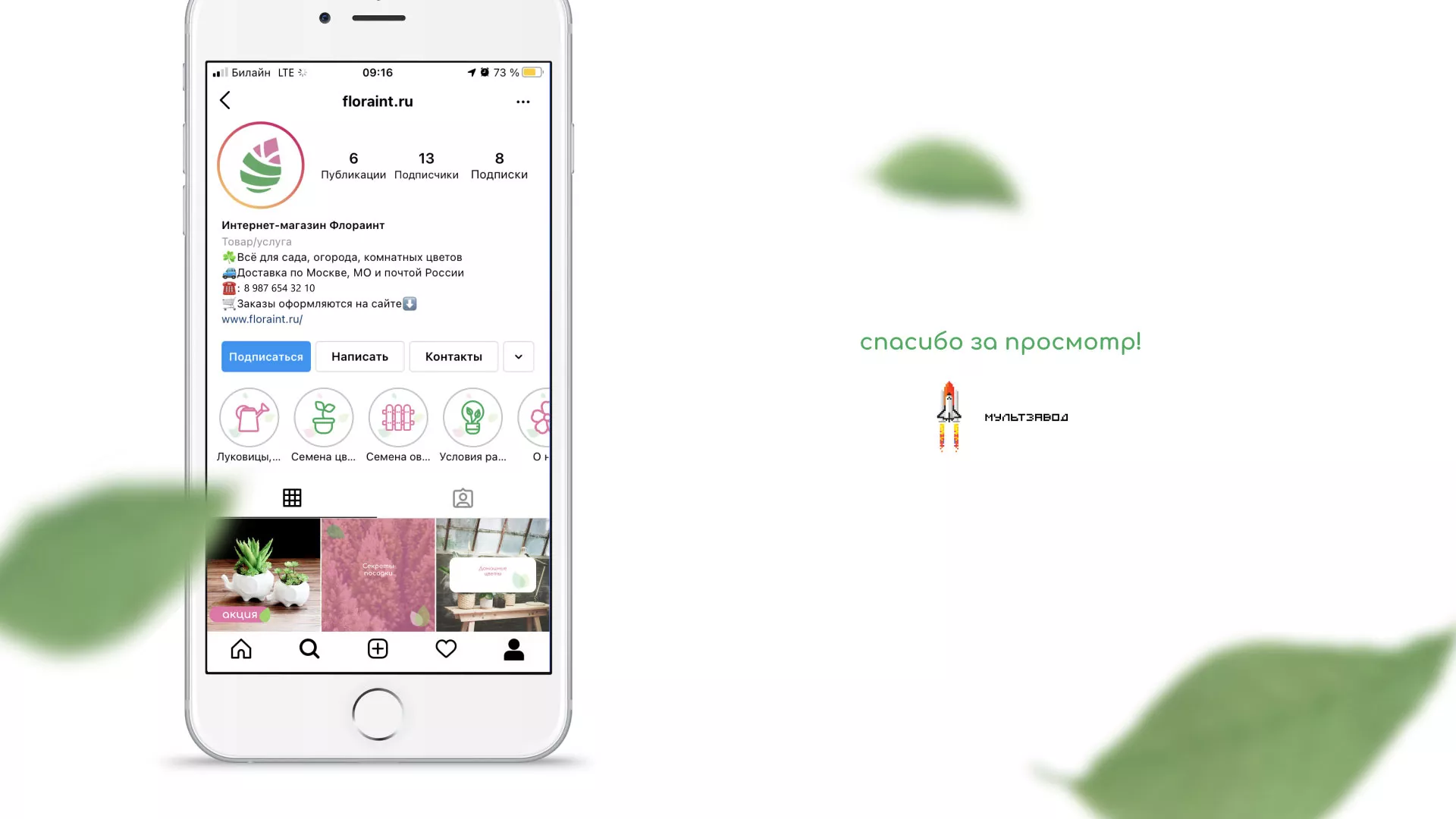 Разработка оформления профиля Instagram для магазина «Floraint» в Шумихе