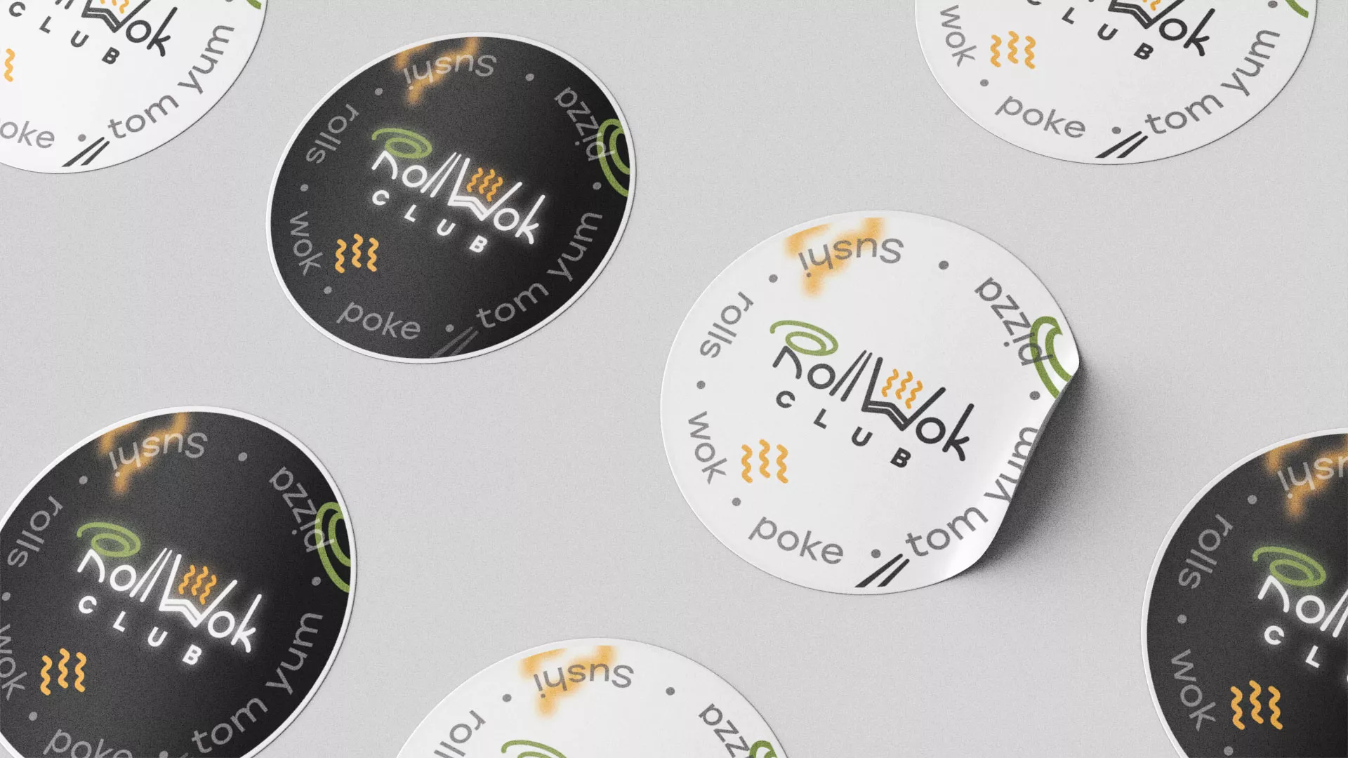 Разработка наклеек для суши-бара «Roll Wok Club» в Шумихе